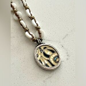 Silpada Retired N2176 925 Sterling Silver Shell Inlay,Marble Mosaic Pendant 16”